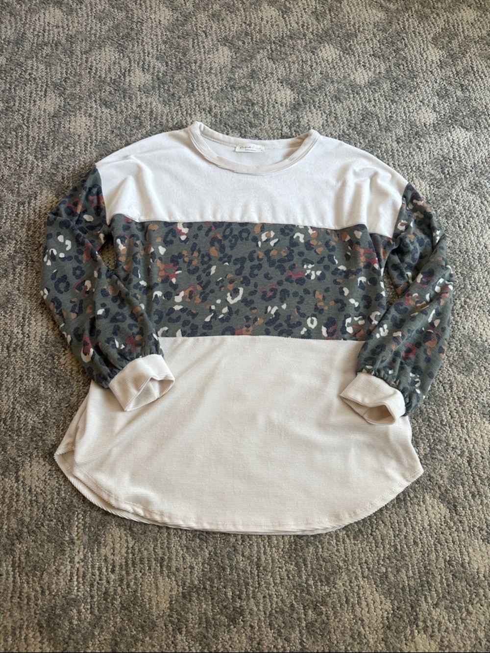Cream Top with Olive & Multicolor Leopard Panel